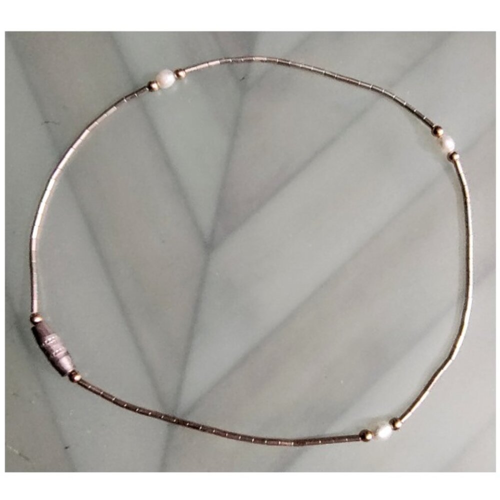 Pearl + Silver Metallic Beads Anklet - Picture 2 of 5